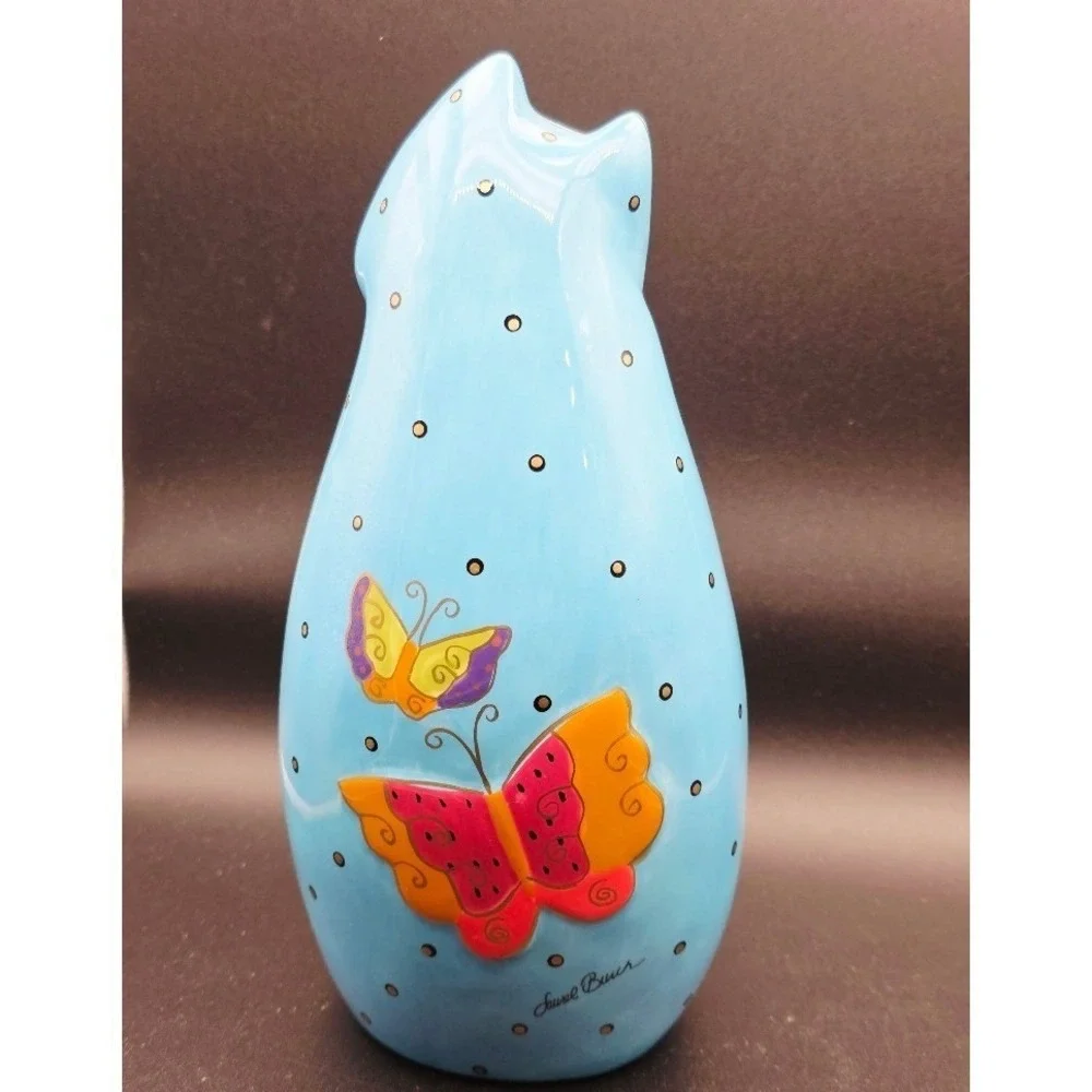 Vintage 90s Tall Laurel Burch Blue Cat Butterflies Figurine Gantz‎